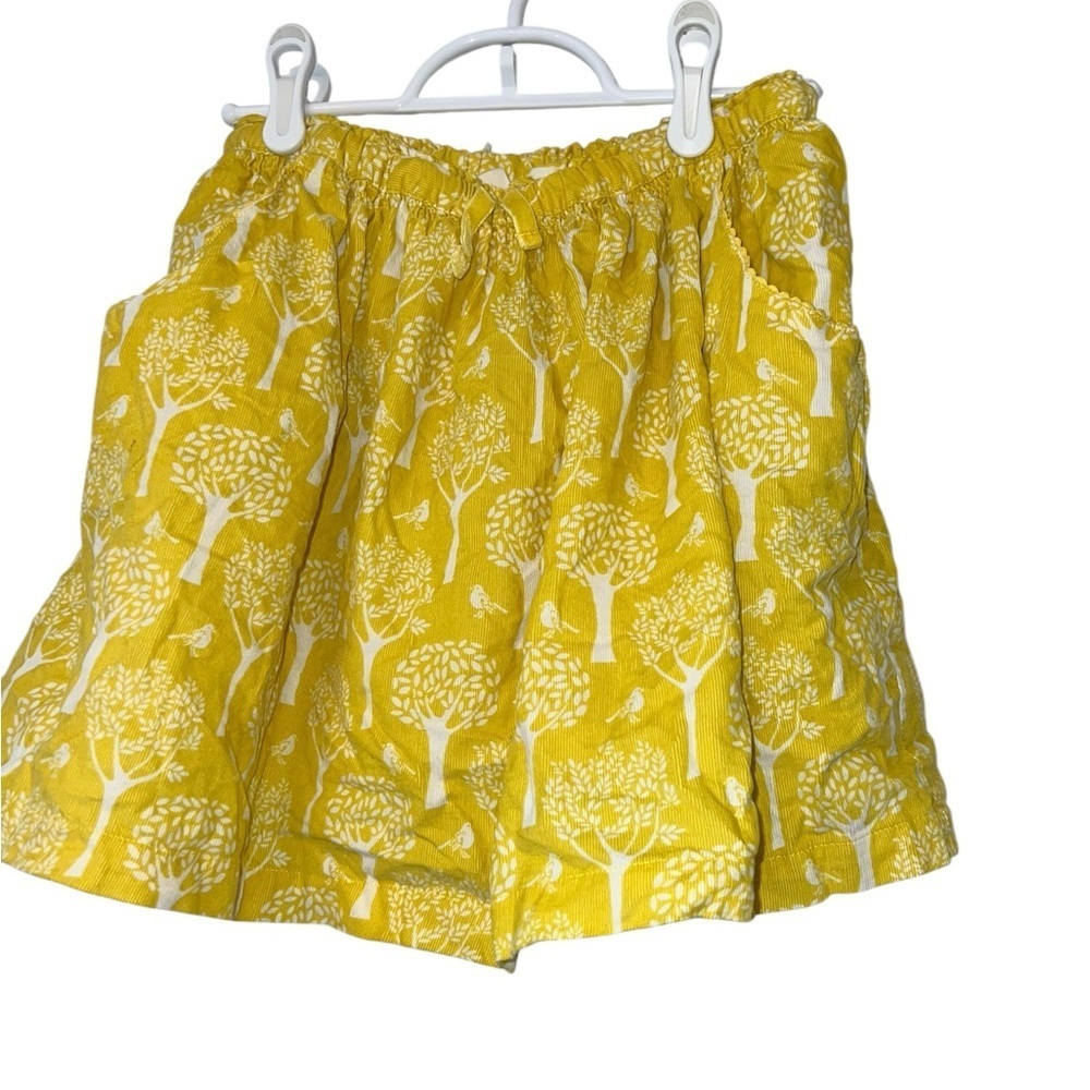 Mini Boden Yellow white corduroy Skirt tree bird Pattern sz 9-10